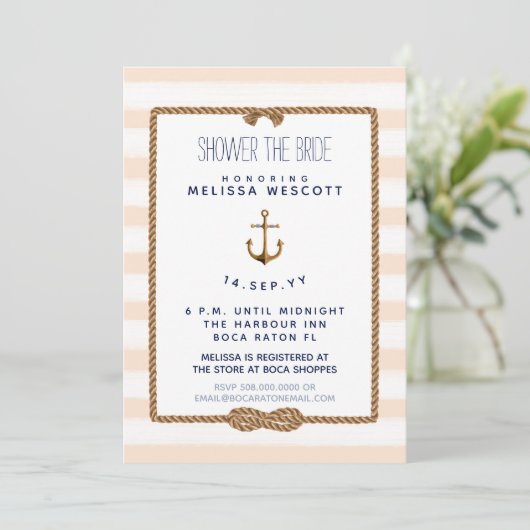 Nautical Shower the Bride Infinity Knot Soft Peach Kaart (Staand voorkant)