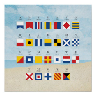 Nautical Signal Flag Alphabet and Beach 2 Perfect Poster