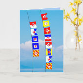Nautical Signal Flag Happy Birthday Greeting Kaart (Gele Bloem)