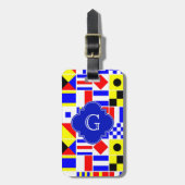 Nautical Signal Flags Royal Quatrefoil Monogram Bagagelabel (Voorkant verticaal)