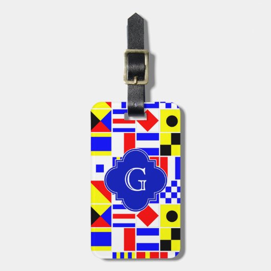 Nautical Signal Flags Royal Quatrefoil Monogram Bagagelabel (Voorkant verticaal)