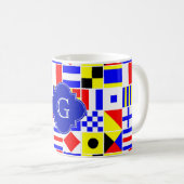 Nautical Signal Flags Royal Quatrefoil Monogram Koffiemok (Voorkant rechts)