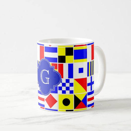 Nautical Signal Flags Royal Quatrefoil Monogram Koffiemok (Voorkant rechts)
