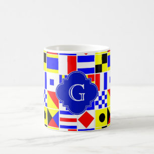 Nautical Signal Flags Royal Quatrefoil Monogram Koffiemok