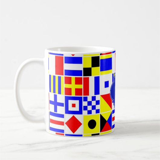 Nautical Signal Flags Royal Quatrefoil Monogram Koffiemok (Links)