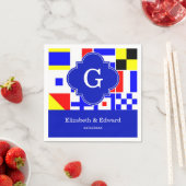 Nautical Signal Flags Royal Quatrefoil Monogram Servetten (Insitu)