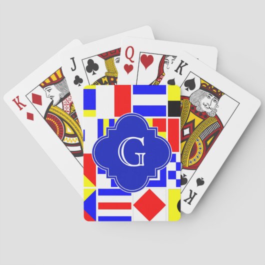 Nautical Signal Flags Royal Quatrefoil Monogram Speelkaarten (Achterkant)