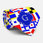 Nautical Signal Flags Royal Quatrefoil Monogram Stropdas (Opgerold)
