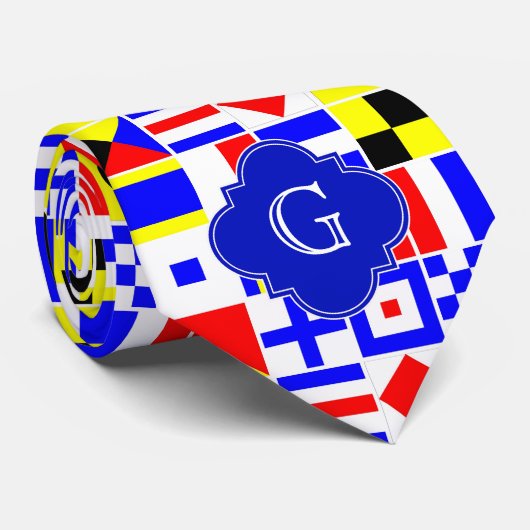 Nautical Signal Flags Royal Quatrefoil Monogram Stropdas (Opgerold)