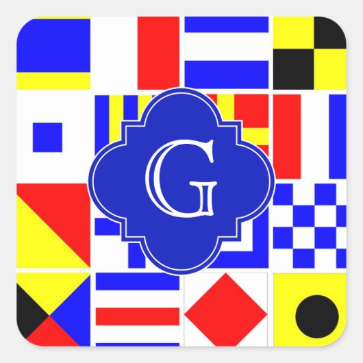 Nautical Signal Flags Royal Quatrefoil Monogram Vierkante Sticker (Voorkant)