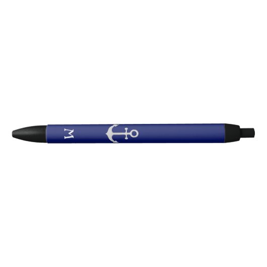 Nautical Silver Anchor en Monogram Zwarte Inkt Pen (Voorkant)