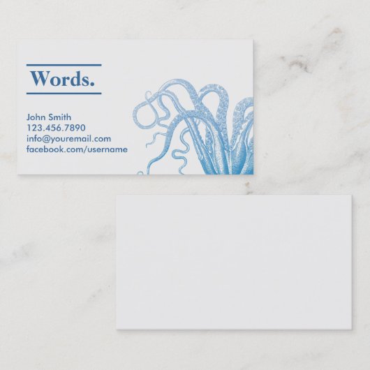 Nautical Silver & Blue Octopus Visitekaartje (Voorkant / Achterkant)