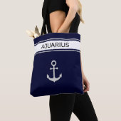 Nautical Silver Grey anchor & text on marine blue Tote Bag (Dichtbij)