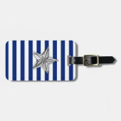 Nautical Silver Star op blauwe strepen Bagagelabel (Voorkant horizontaal)
