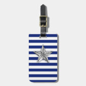 Nautical Silver Star op blauwe strepen Bagagelabel (Voorkant verticaal)