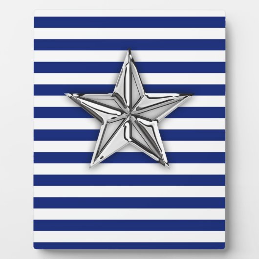 Nautical Silver Star op blauwe strepen Fotoplaat (Voorkant)