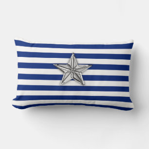 Nautical Silver Star op blauwe strepen Kussen