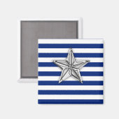 Nautical Silver Star op blauwe strepen Magneet (Voorkant / Achterkant)