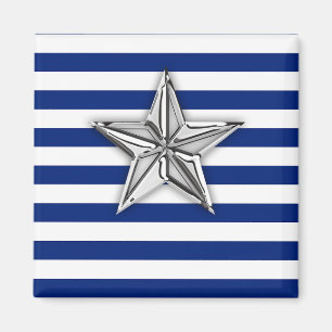 Nautical Silver Star op blauwe strepen Magneet