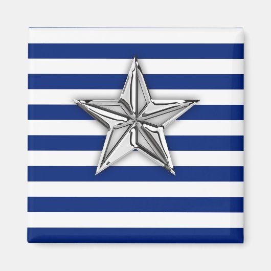 Nautical Silver Star op blauwe strepen Magneet (Voorkant)