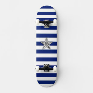 Nautical Silver Star op blauwe strepen Skateboard