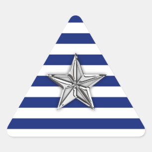 Nautical Silver Star op blauwe strepen Sticker