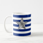 Nautical Silver Star op marineblauwe strepen Koffiemok (Links)