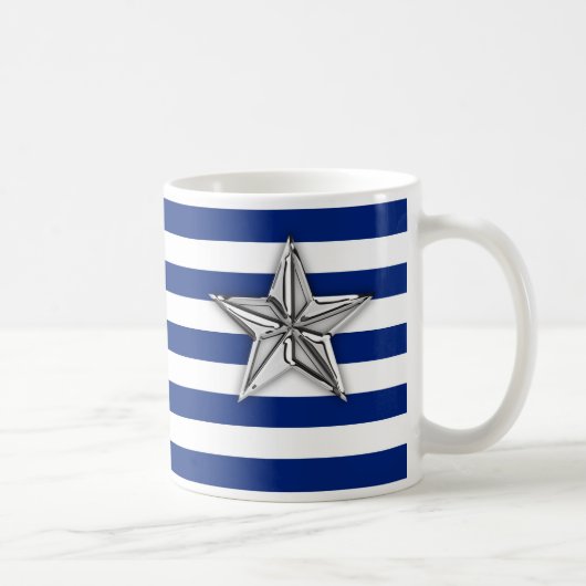 Nautical Silver Star op marineblauwe strepen Koffiemok (Rechts)