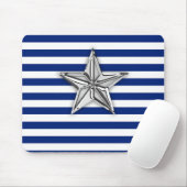 Nautical Silver Star op marineblauwe strepen Muismat (Met muis)