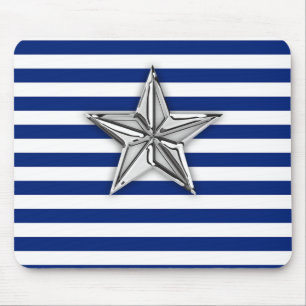 Nautical Silver Star op marineblauwe strepen Muismat