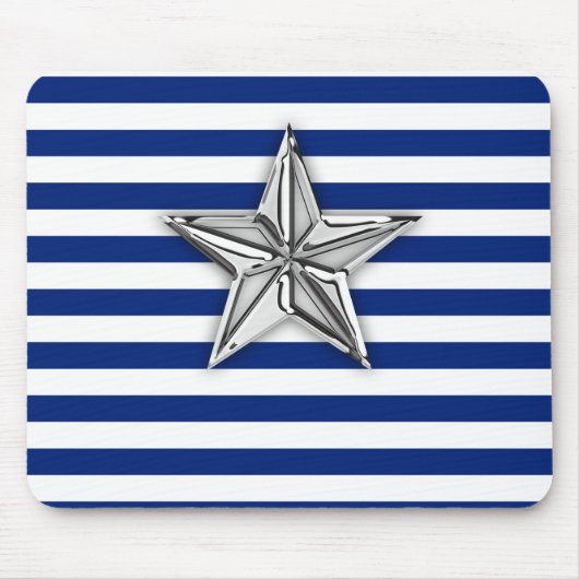 Nautical Silver Star op marineblauwe strepen Muismat (Voorkant)