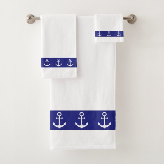 Nautical Simple, Elegant, Anchors on Blue & White Bad Handdoek (Insitu)