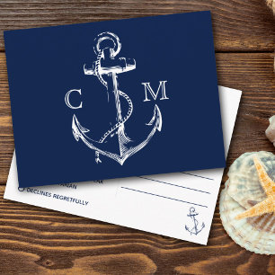 Nautical Sketch Anchor Meal Choice RSVP Uitnodiging Briefkaart