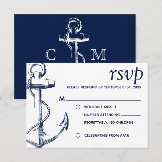 Nautical Sketch Anchor No Children RSVP Kaart (Voorkant / Achterkant)