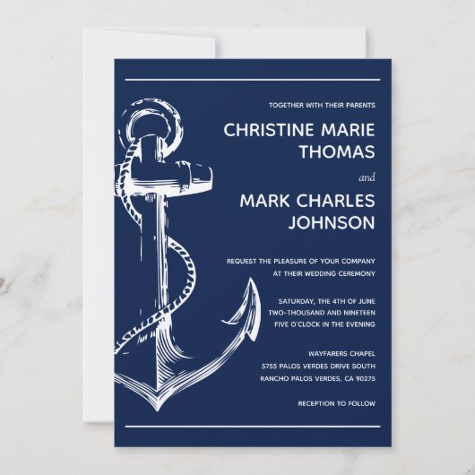 Nautical Sketch Anchor Photo Navy Weddenschap Kaart (Voorkant)