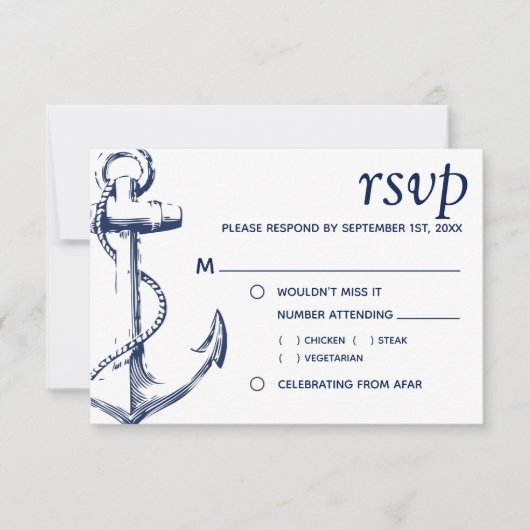 Nautical Sketch Anchor | RSVP van maankeuze Kaart (Voorkant)
