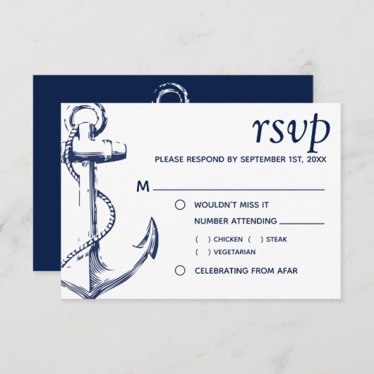 Nautical Sketch Anchor | RSVP van maankeuze Kaart (Voorkant / Achterkant)
