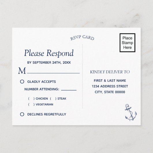 Nautical Sketch Anchor | RSVP van maankeuze Uitnodiging Briefkaart (Achterkant)