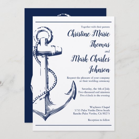 Nautical Sketch Anchor Script Font Weddenschap Kaart (Voorkant / Achterkant)