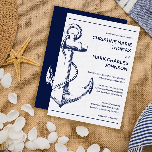 Nautical Sketch Anchor Wedding Invitation Kaart