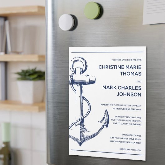 Nautical Sketch Anchor Wedding Invitation Magnetische Uitnodiging
