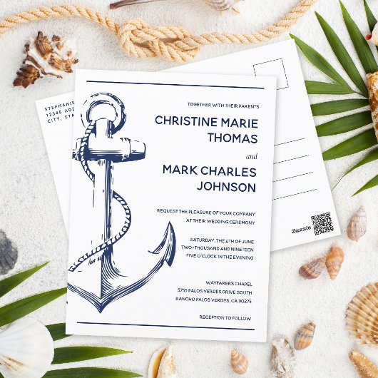 Nautical Sketch Anchor Wedding Invite Briefkaart