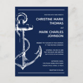 Nautical Sketch Anchor Wedding Navy Briefkaart (Voorkant)