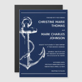 Nautical Sketch Anchor Wedding Navy Magnetische Uitnodiging (Voorkant / Achterkant)