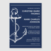 Nautical Sketch Anchor Wedding Navy Magnetische Uitnodiging (Voorkant)