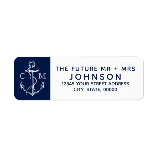 Nautical Sketch White Anchor Monogram | Etiket (Voorkant)