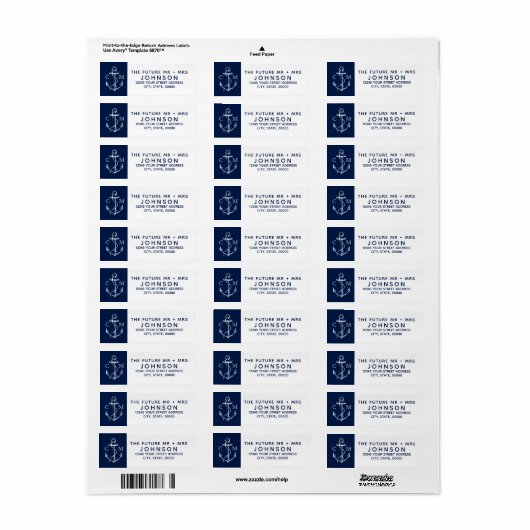 Nautical Sketch White Anchor Monogram | Etiket (Full Sheet)