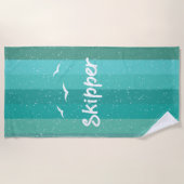 Nautical Skipper Sailing Blue Striped Strandlaken (Voorkant)