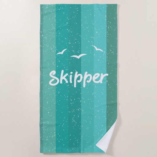 Nautical Skipper Sailing Blue Striped Strandlaken (Voorkant)