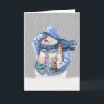 Nautical Snowman in Snowflakes Feestdagen Kaart<br><div class="desc">Schuif de sneeuwpop met de nautische vuurtoren in sneeuwvlokken.</div>
